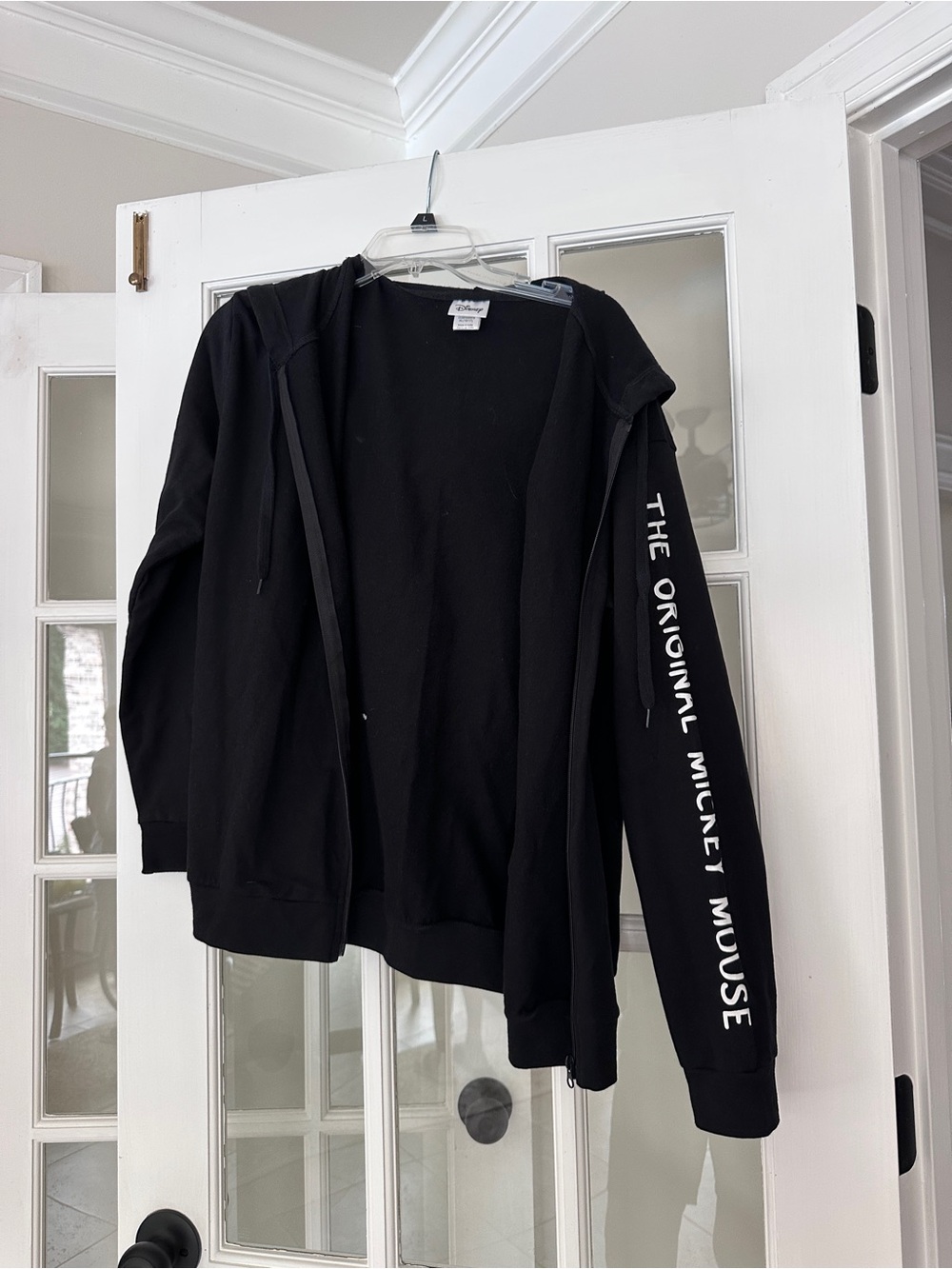 Disney Black Zip-Up Hoodie with White Sleeve Text